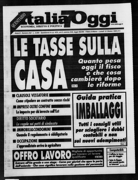 Italia oggi : quotidiano di economia finanza e politica